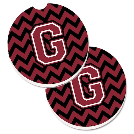 Carolines Treasures Letter G Chevron Garnet and Black Set of 2 Cup Holder Car Coaster CJ1052-GCARC